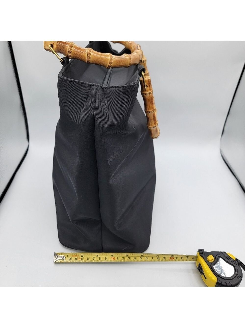 Black Tote Bag with Bamboo Handles #3064 - Picture 3 of 16